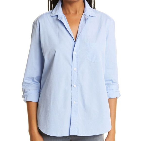 Frank & Eileen Women's Sz S Blue Eileen Cotton Button Up L/S Collared Shirt $228 - Picture 1 of 5